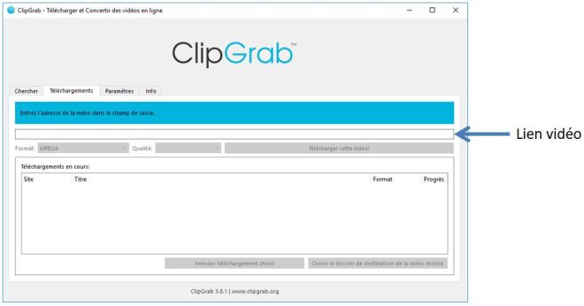 ClipGrab - placer votre lien vidéo